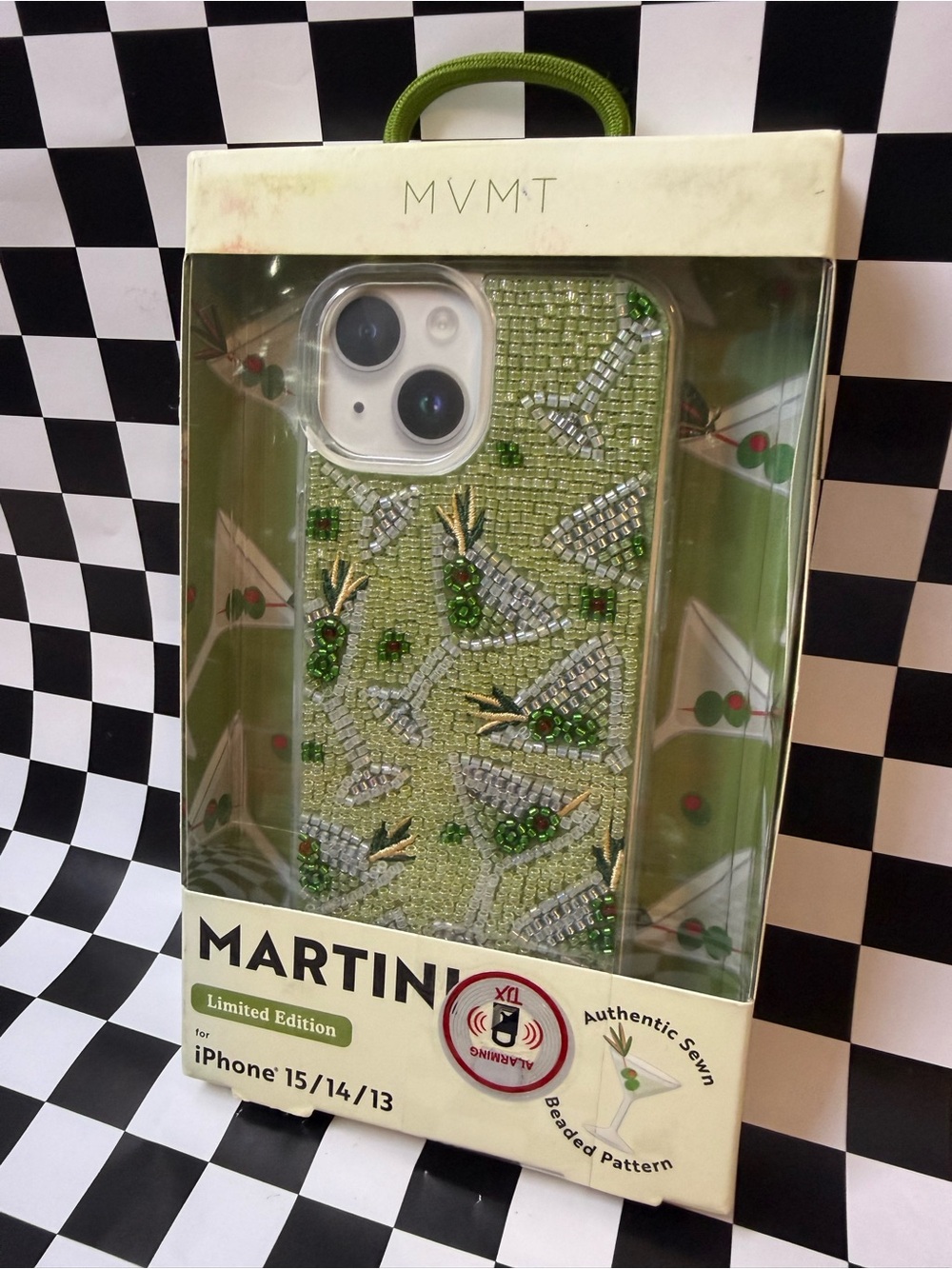 MVMT Green Beaded Martini Phone Case – Olive Green with Silver Accents